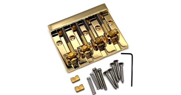 Hipshot KickAss 4-string Bass Bridge, Gold (5K400G) - Guitar